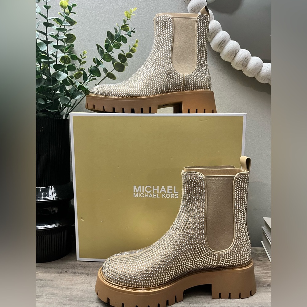 NEW Michael Kors Tan and Gold Studded Ankle Boots